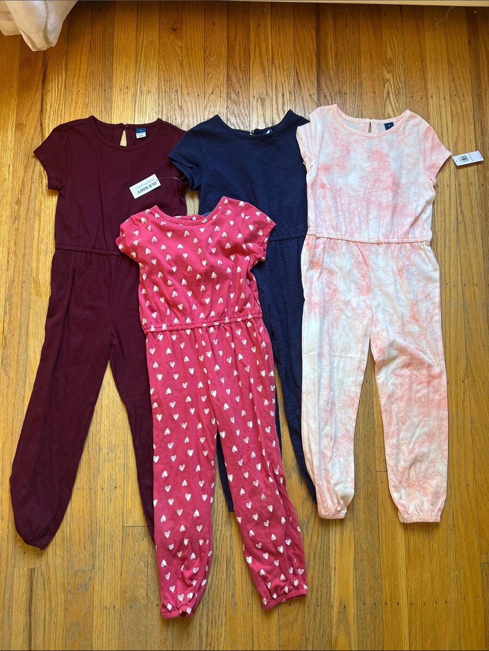Old Navy Girls' Tie-Dye Pink and Solid Navy & Burgundy Jumpsuit Set